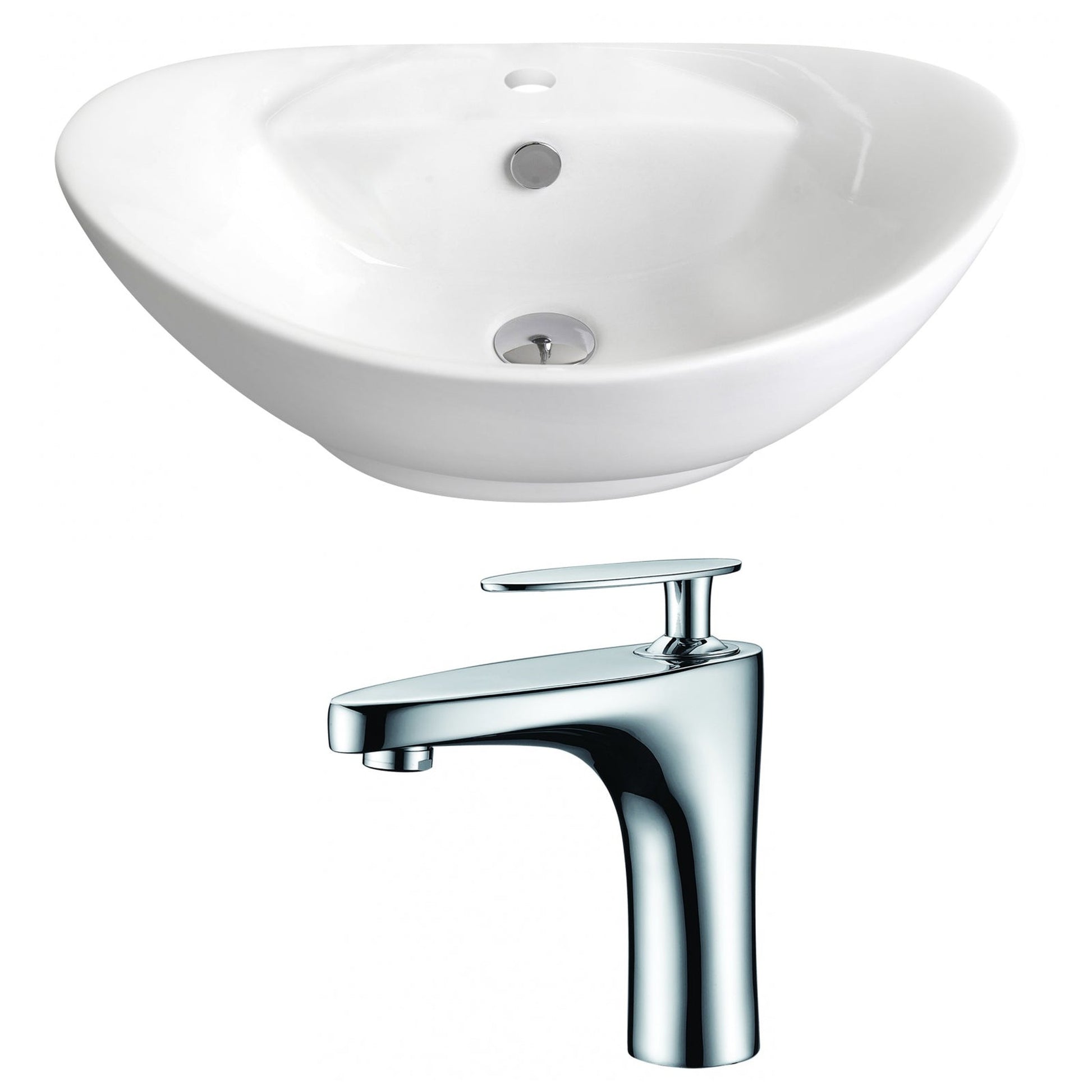American Imaginations AI-14958 23" White Oval Ceramic Above Counter Bathroom Vessel Sink Set