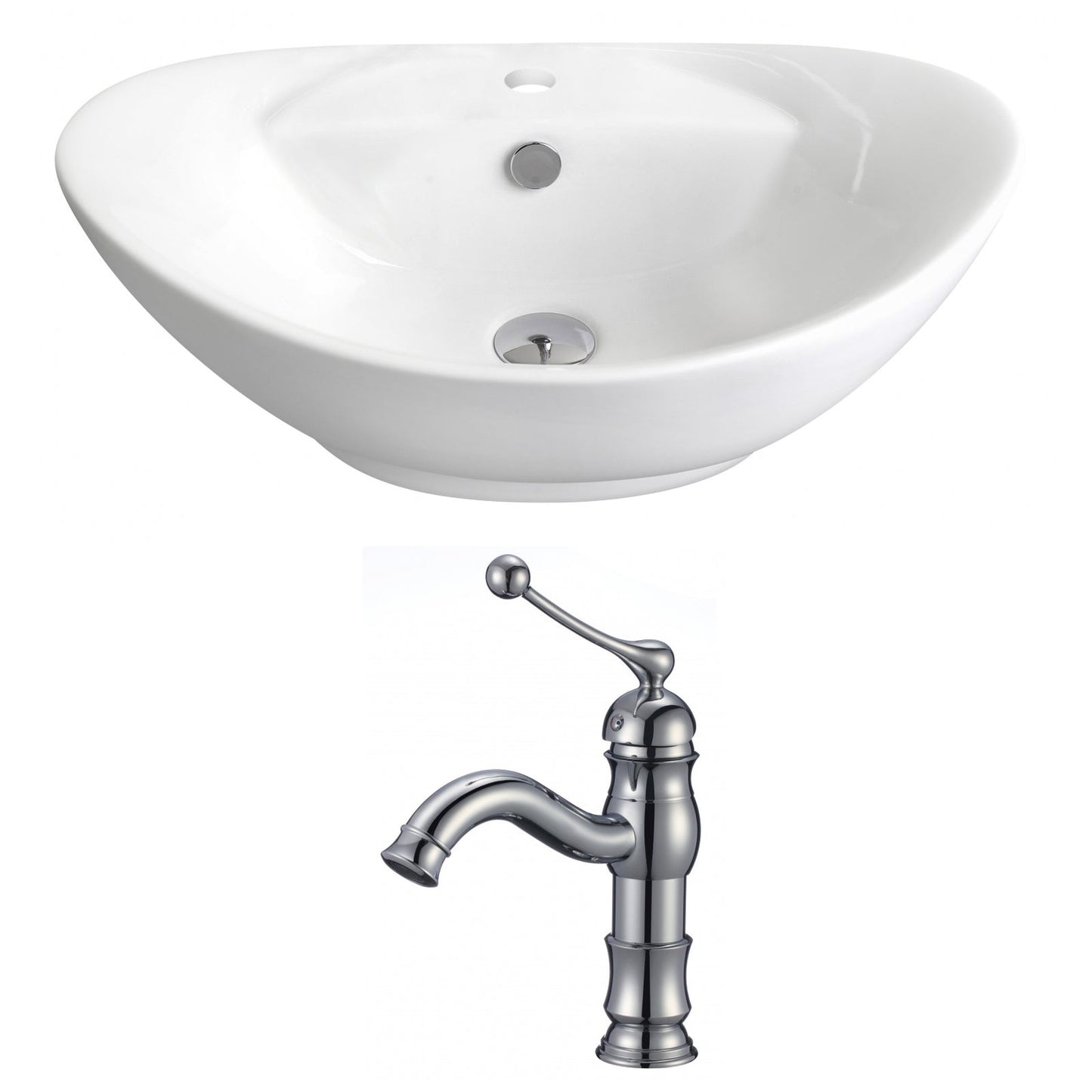 American Imaginations AI-14962 23" White Oval Ceramic Above Counter Bathroom Vessel Sink Set