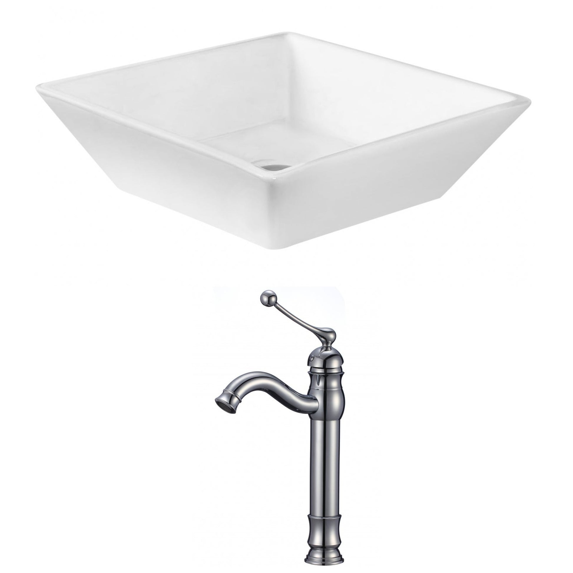 American Imaginations AI-14972 16" White Square Ceramic Above Counter Bathroom Vessel Sink Set