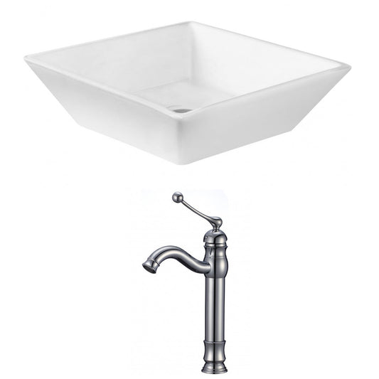 American Imaginations AI-14972 16" White Square Ceramic Above Counter Bathroom Vessel Sink Set
