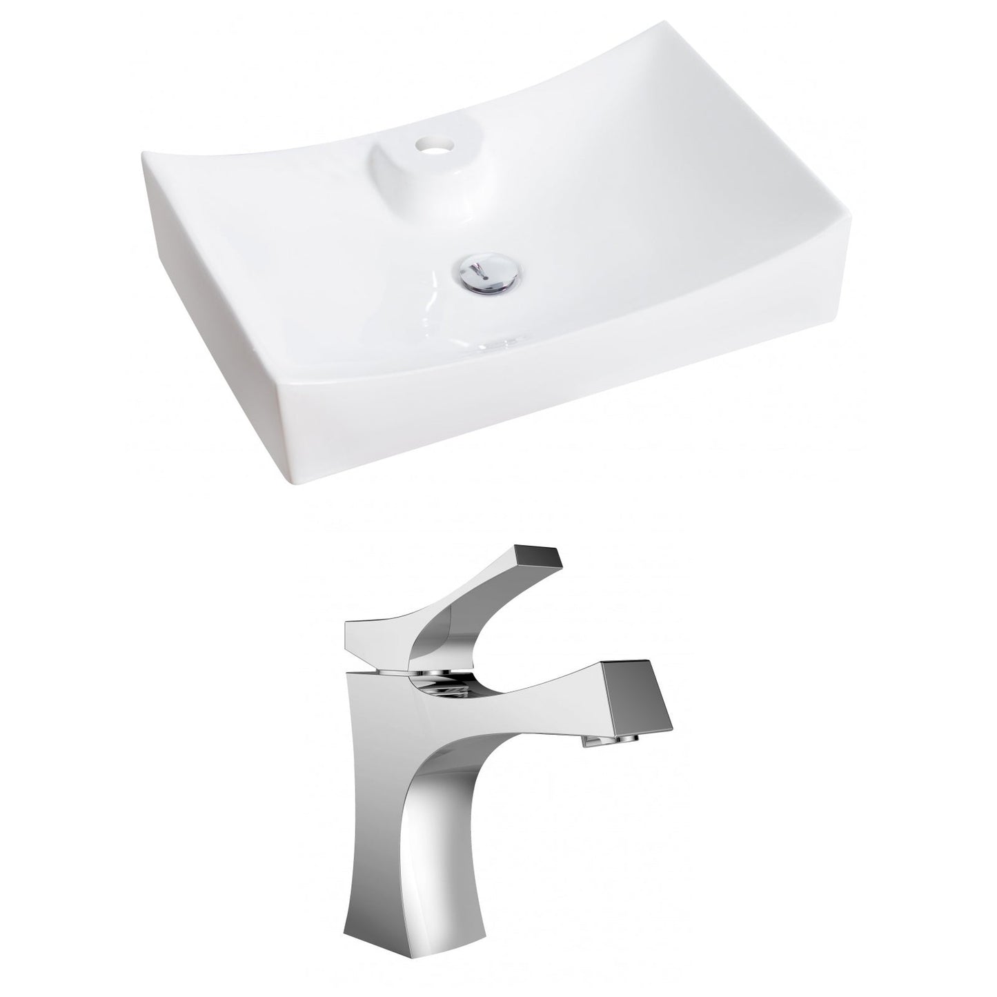 American Imaginations AI-14973 26" White Rectangular Ceramic Above Counter Bathroom Vessel Sink Set