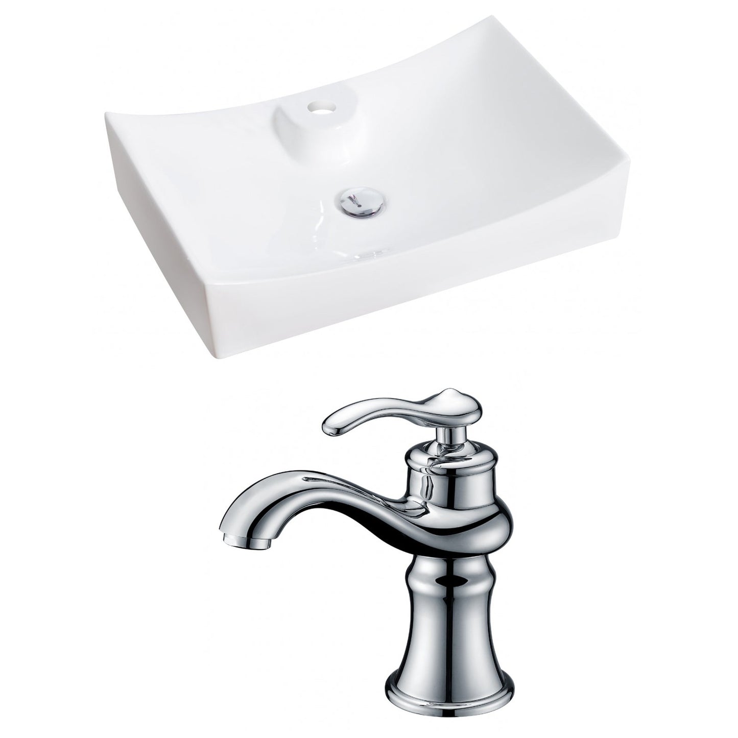 American Imaginations AI-14974 26" White Rectangular Ceramic Above Counter Bathroom Vessel Sink Set