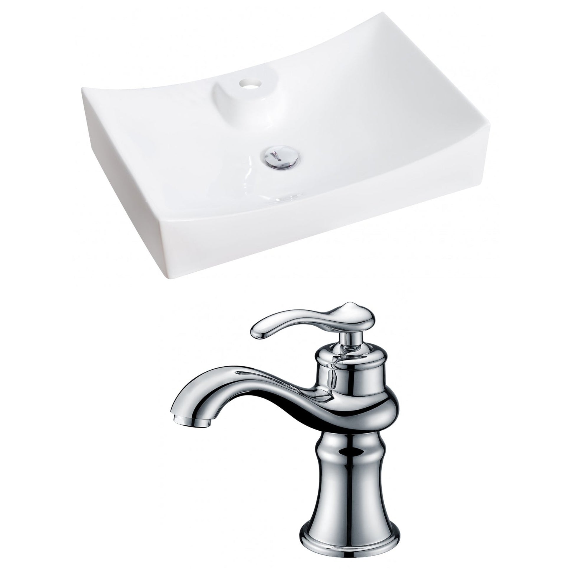 American Imaginations AI-14974 26" White Rectangular Ceramic Above Counter Bathroom Vessel Sink Set