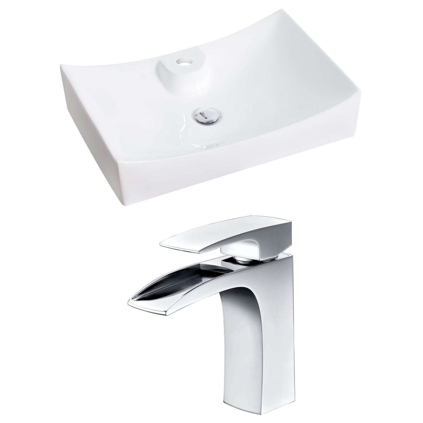 American Imaginations AI-14977 26" White Rectangular Ceramic Above Counter Bathroom Vessel Sink Set