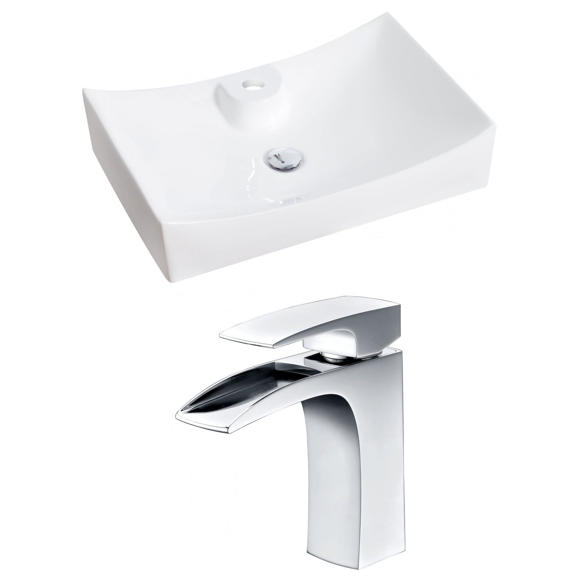 American Imaginations AI-14977 26" White Rectangular Ceramic Above Counter Bathroom Vessel Sink Set