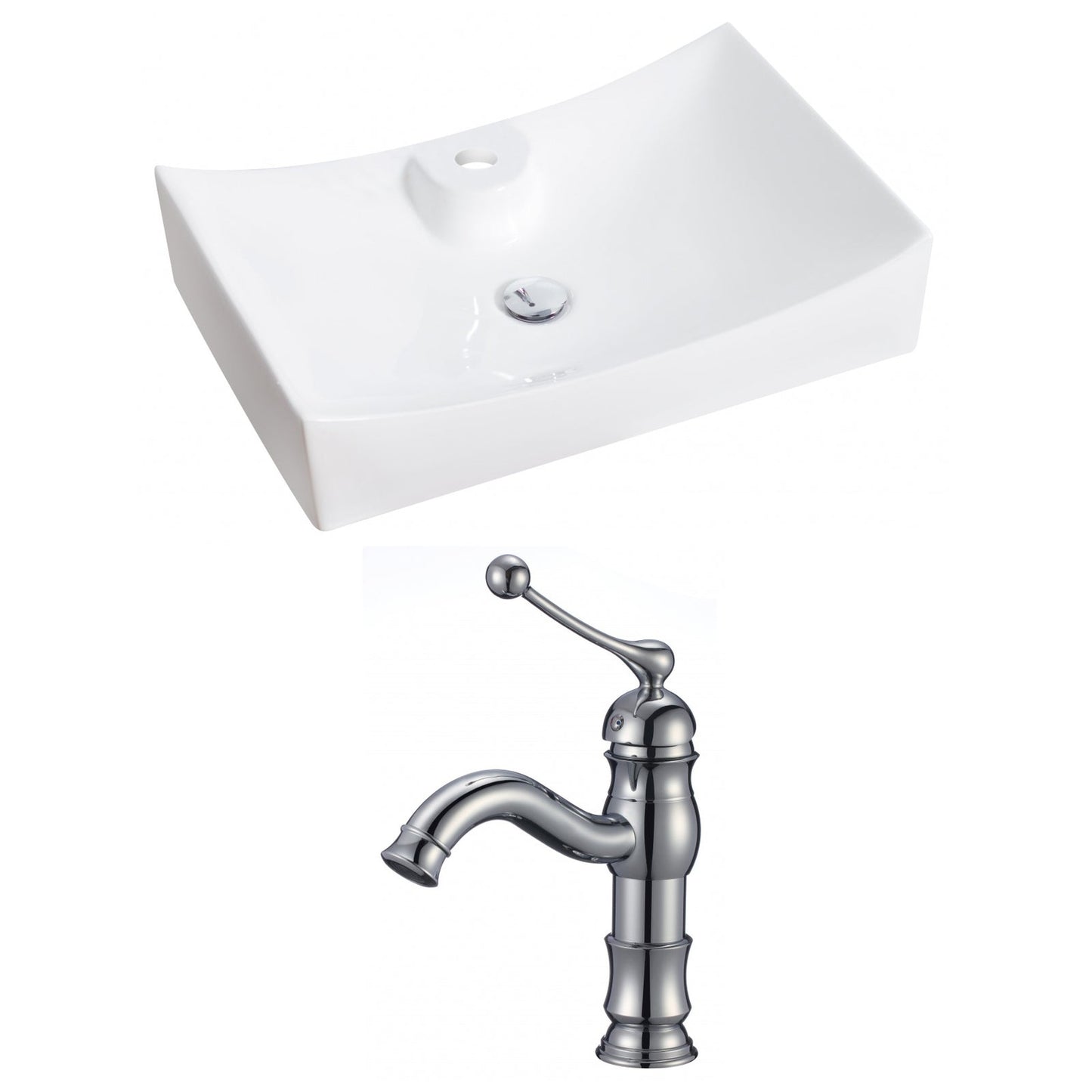 American Imaginations AI-14979 26" White Rectangular Ceramic Above Counter Bathroom Vessel Sink Set