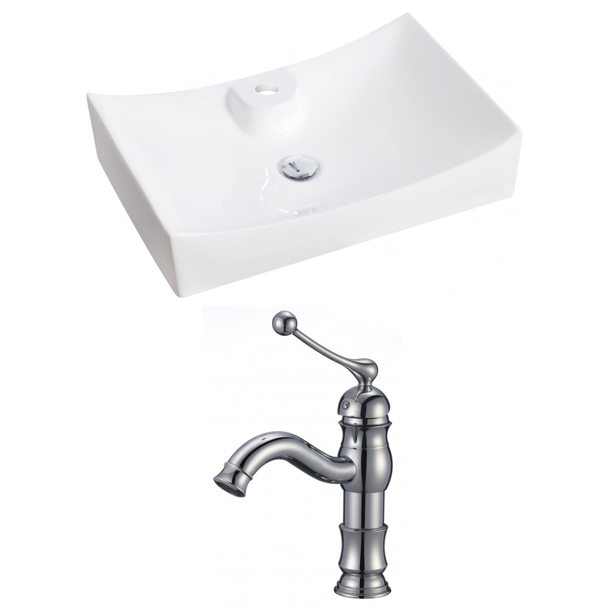 American Imaginations AI-14979 26" White Rectangular Ceramic Above Counter Bathroom Vessel Sink Set