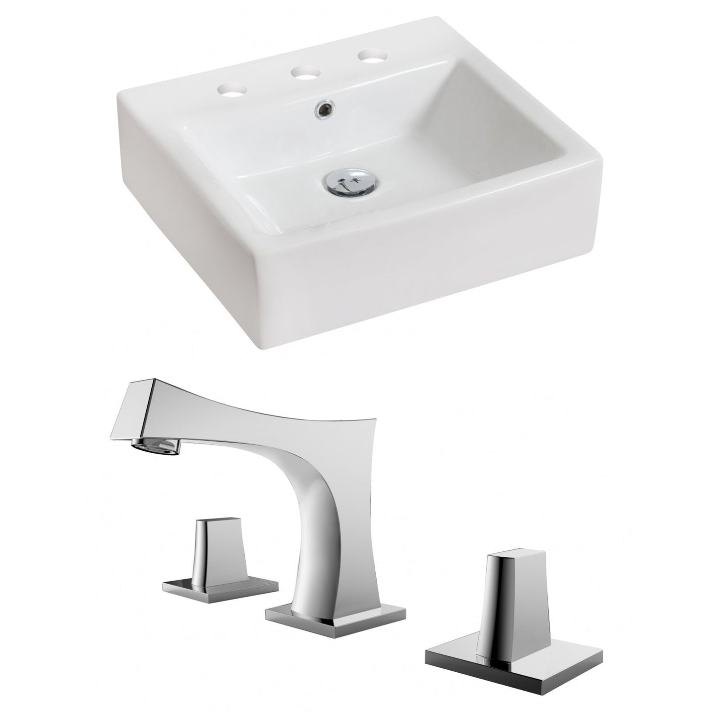 American Imaginations AI-15011 21" White Rectangular Ceramic Above Counter Bathroom Vessel Sink Set