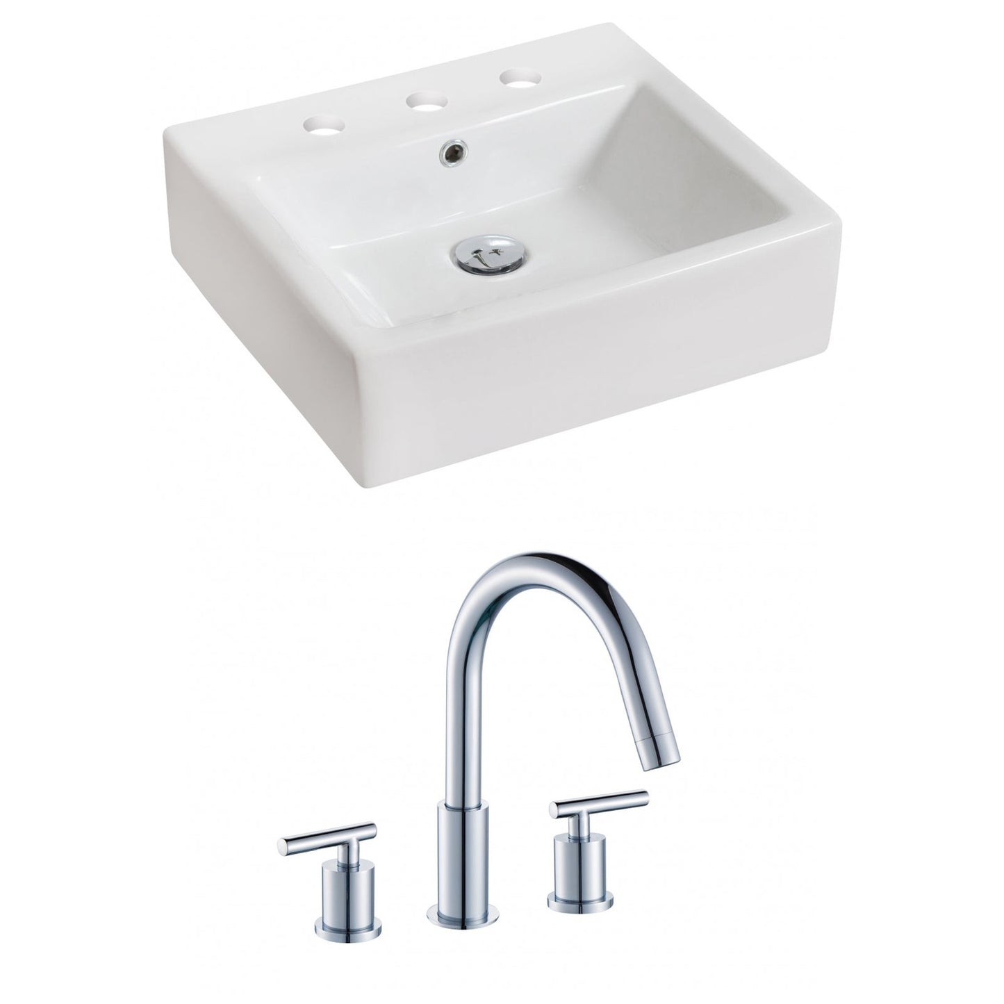 American Imaginations AI-15017 21" White Rectangular Ceramic Above Counter Bathroom Vessel Sink Set