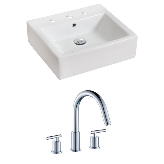 American Imaginations AI-15017 21" White Rectangular Ceramic Above Counter Bathroom Vessel Sink Set