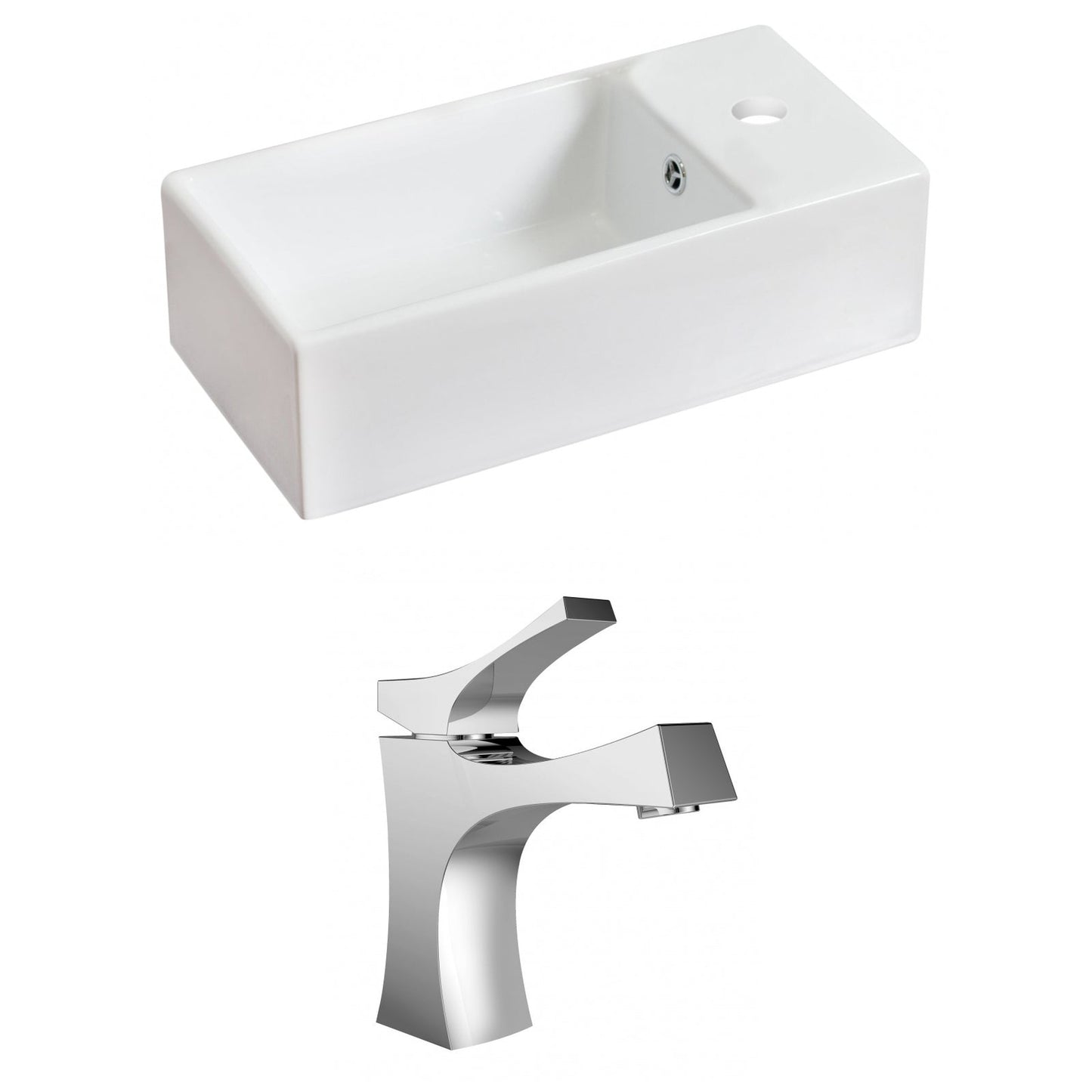 American Imaginations AI-15025 19" White Rectangular Ceramic Above Counter Bathroom Vessel Sink Set