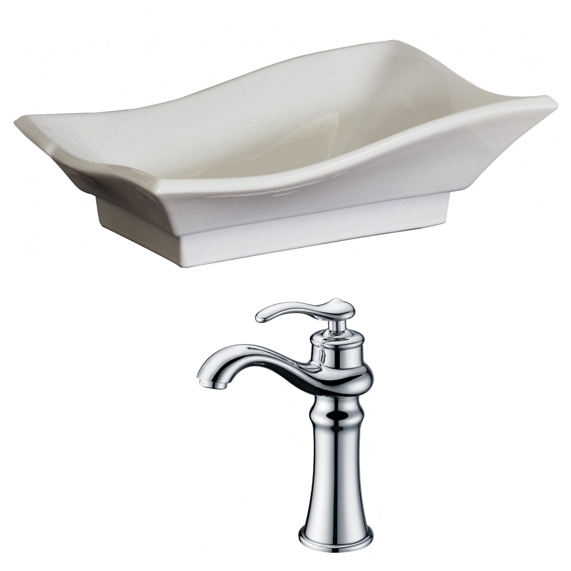 American Imaginations AI-15039 20" White Unique Ceramic Above Counter Bathroom Vessel Sink Set