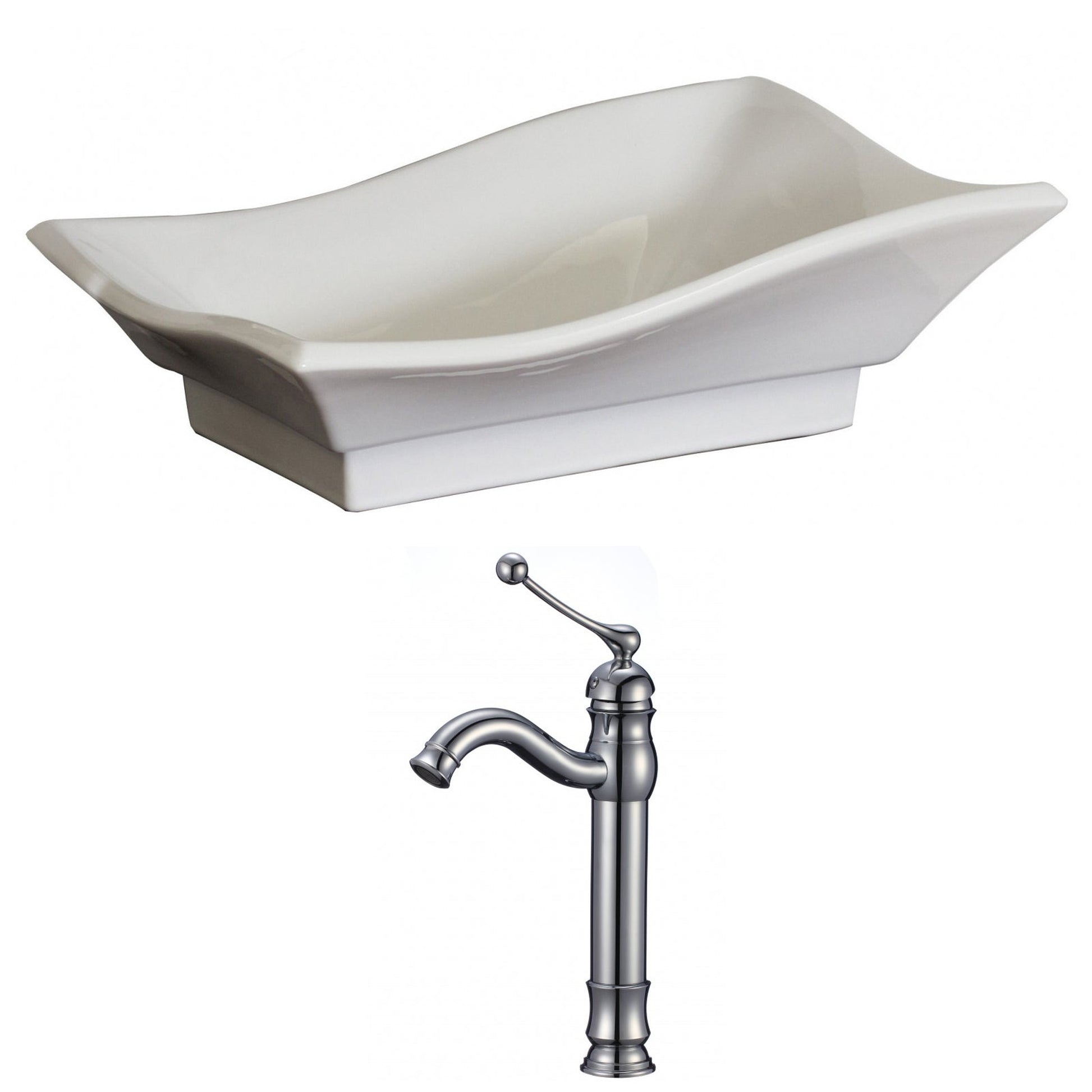 American Imaginations AI-15041 20" White Unique Ceramic Above Counter Bathroom Vessel Sink Set