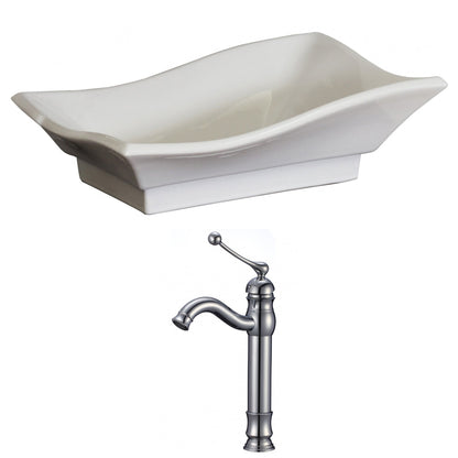 American Imaginations AI-15041 20" White Unique Ceramic Above Counter Bathroom Vessel Sink Set