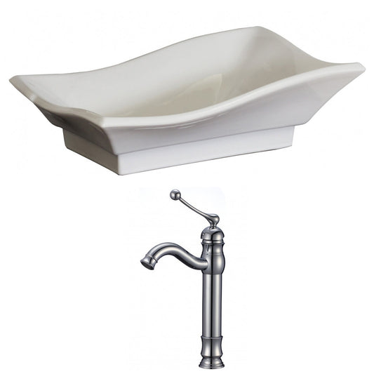 American Imaginations AI-15041 20" White Unique Ceramic Above Counter Bathroom Vessel Sink Set