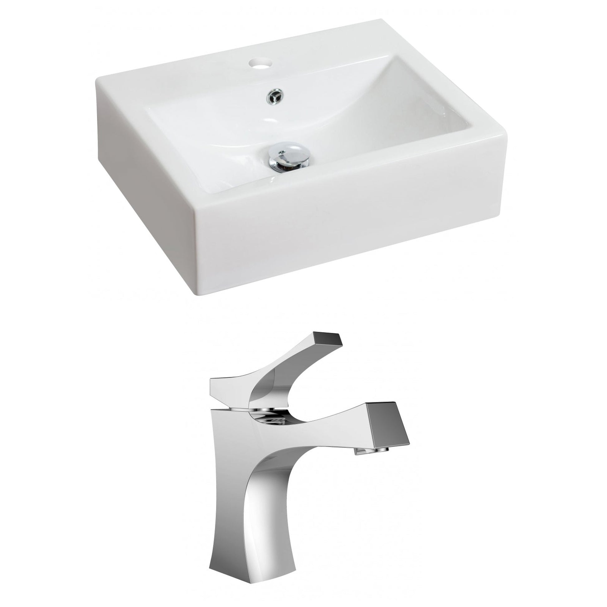 American Imaginations AI-15042 20" White Rectangular Ceramic Above Counter Bathroom Vessel Sink Set
