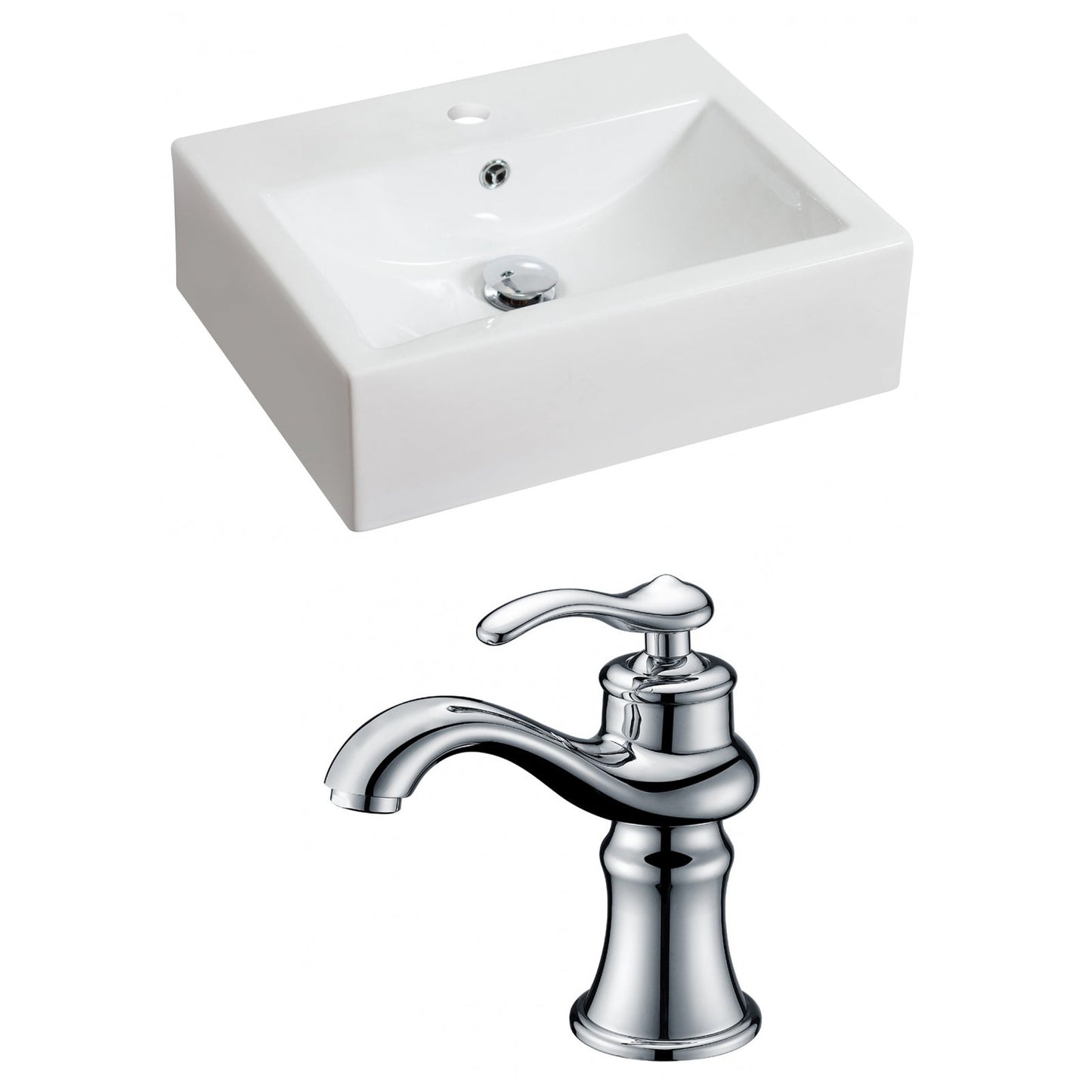 American Imaginations AI-15043 20" White Rectangular Ceramic Above Counter Bathroom Vessel Sink Set