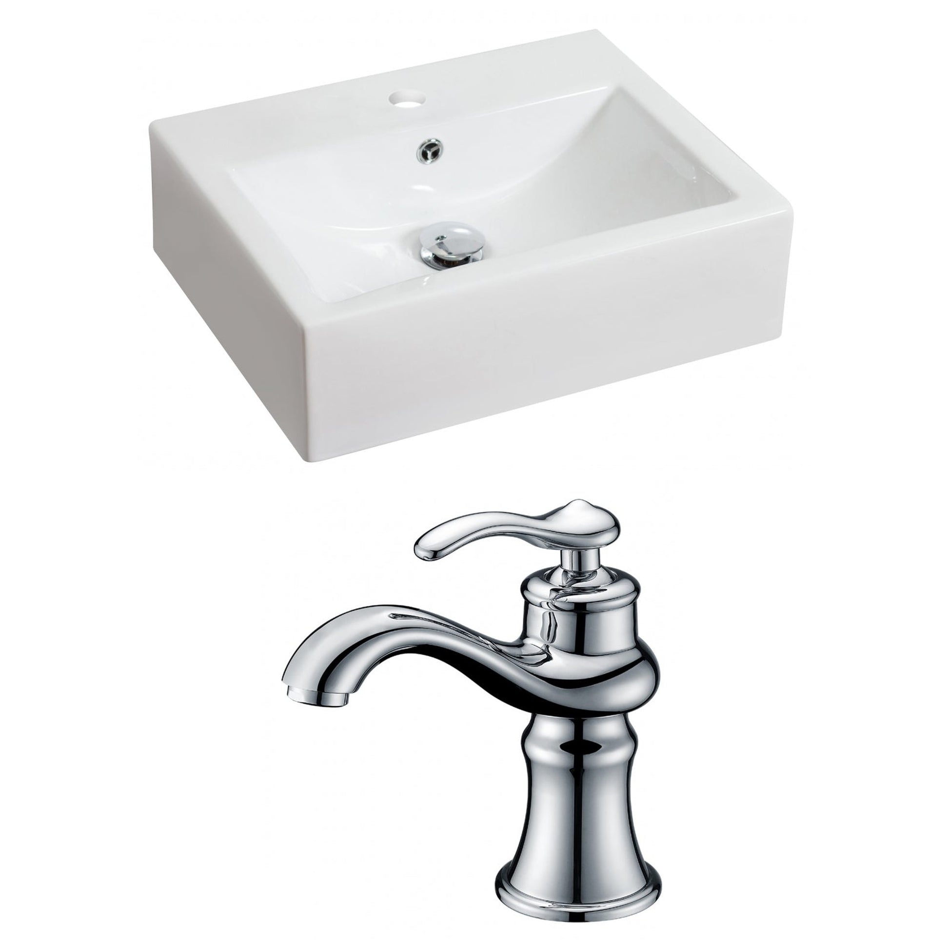 American Imaginations AI-15043 20" White Rectangular Ceramic Above Counter Bathroom Vessel Sink Set