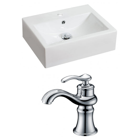 American Imaginations AI-15043 20" White Rectangular Ceramic Above Counter Bathroom Vessel Sink Set