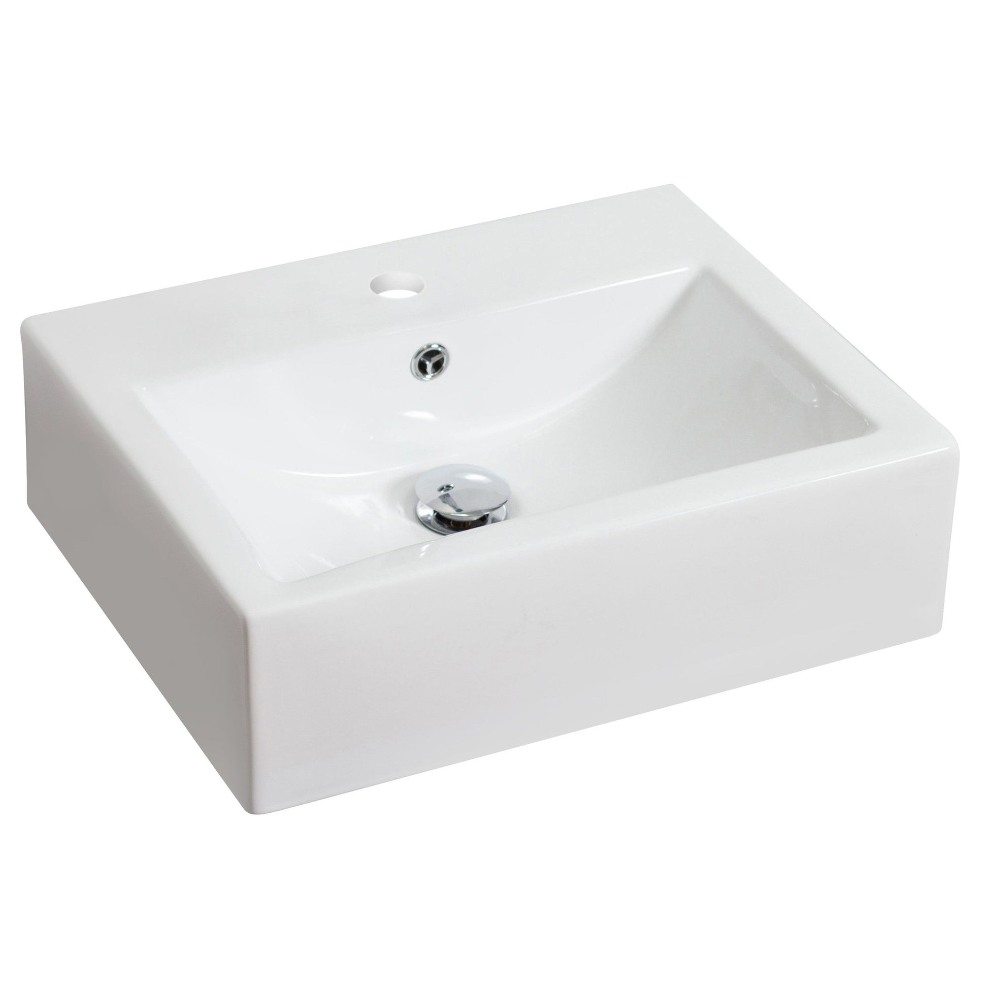 American Imaginations AI-15044 20" White Rectangular Ceramic Above Counter Bathroom Vessel Sink Set