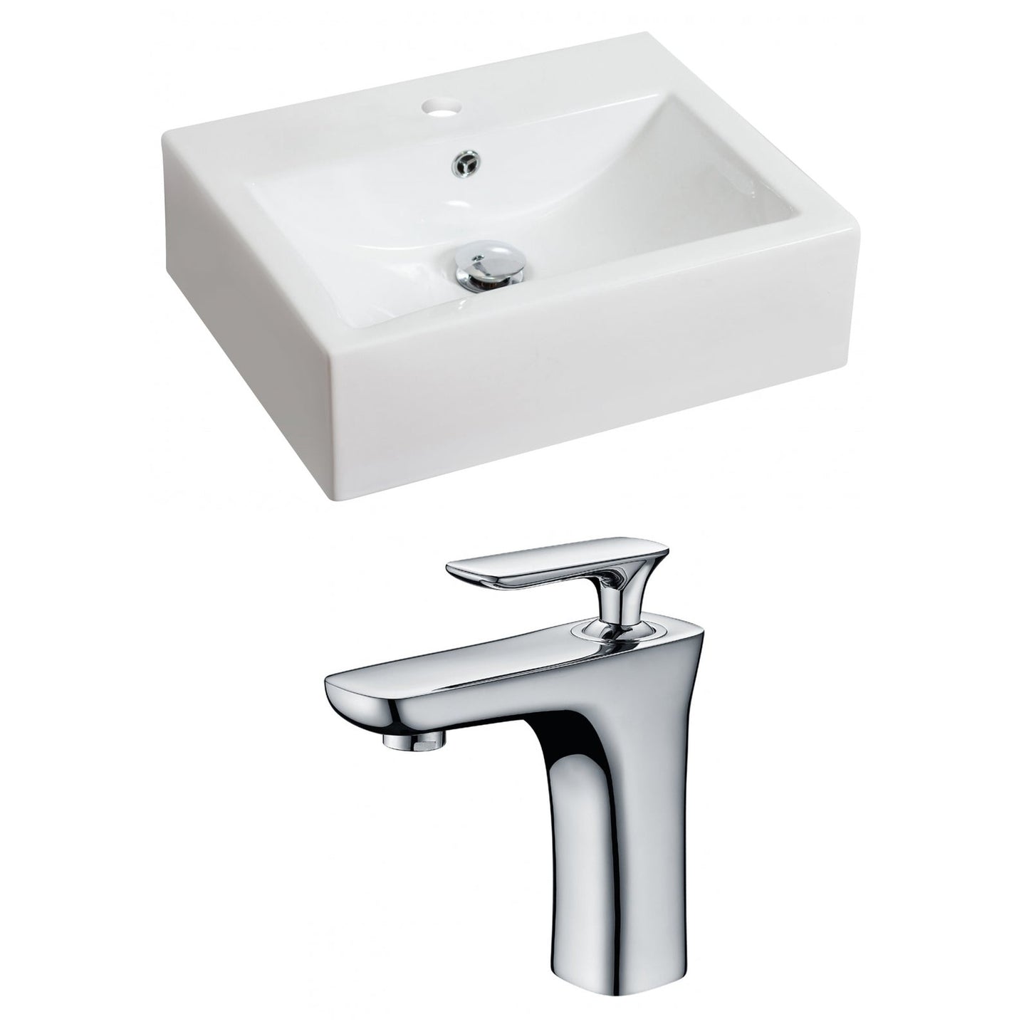 American Imaginations AI-15045 20" White Rectangular Ceramic Above Counter Bathroom Vessel Sink Set