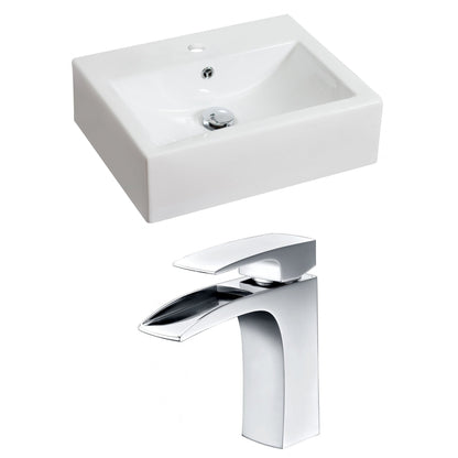 American Imaginations AI-15046 20" White Rectangular Ceramic Above Counter Bathroom Vessel Sink Set
