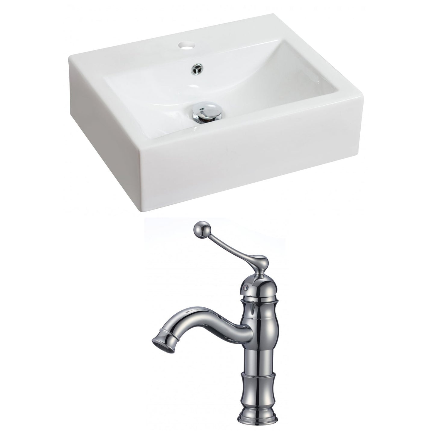 American Imaginations AI-15048 20" White Rectangular Ceramic Above Counter Bathroom Vessel Sink Set