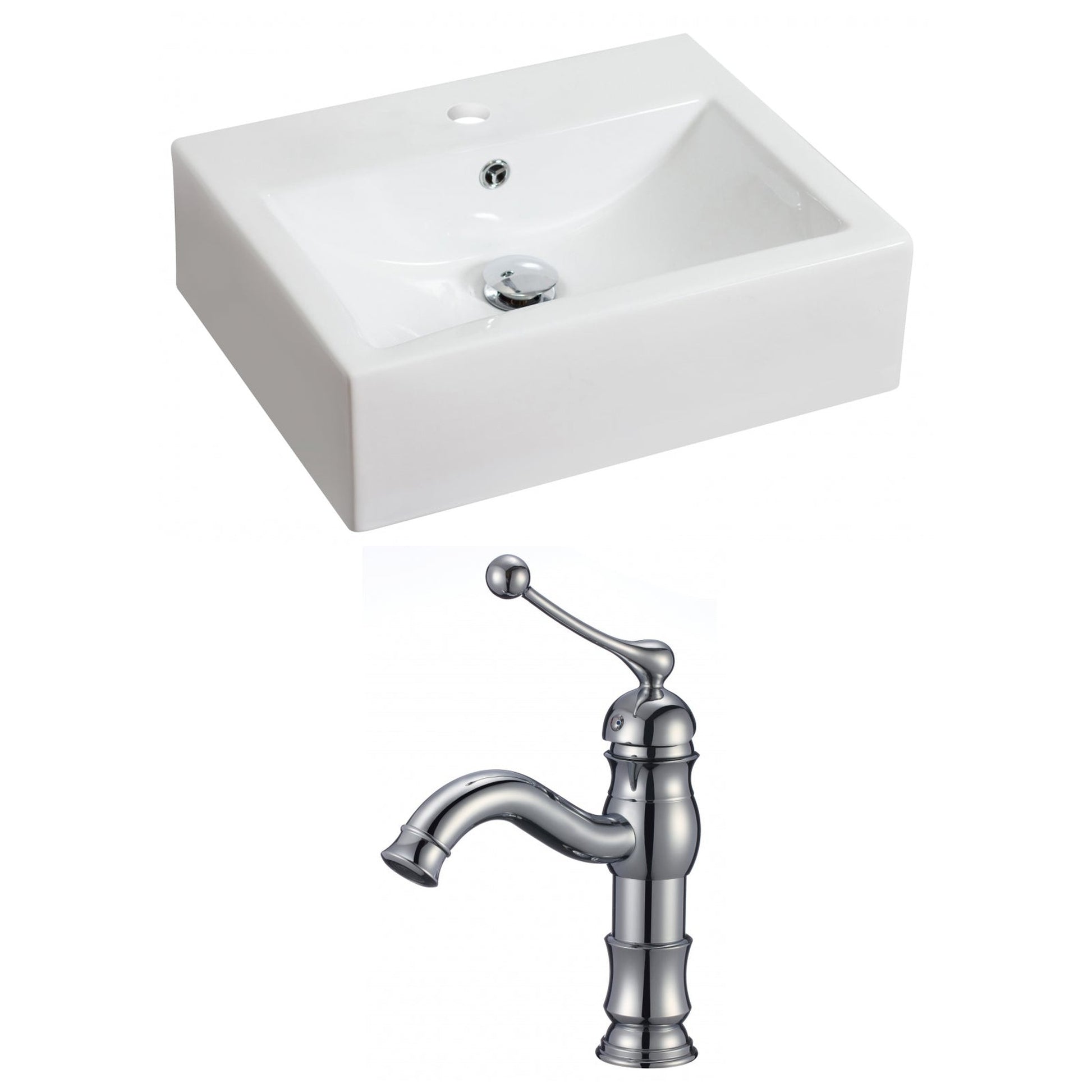 American Imaginations AI-15048 20" White Rectangular Ceramic Above Counter Bathroom Vessel Sink Set