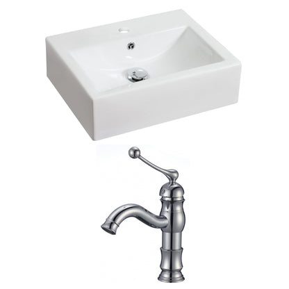 American Imaginations AI-15048 20" White Rectangular Ceramic Above Counter Bathroom Vessel Sink Set