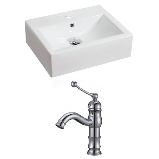 American Imaginations AI-15048 20" White Rectangular Ceramic Above Counter Bathroom Vessel Sink Set