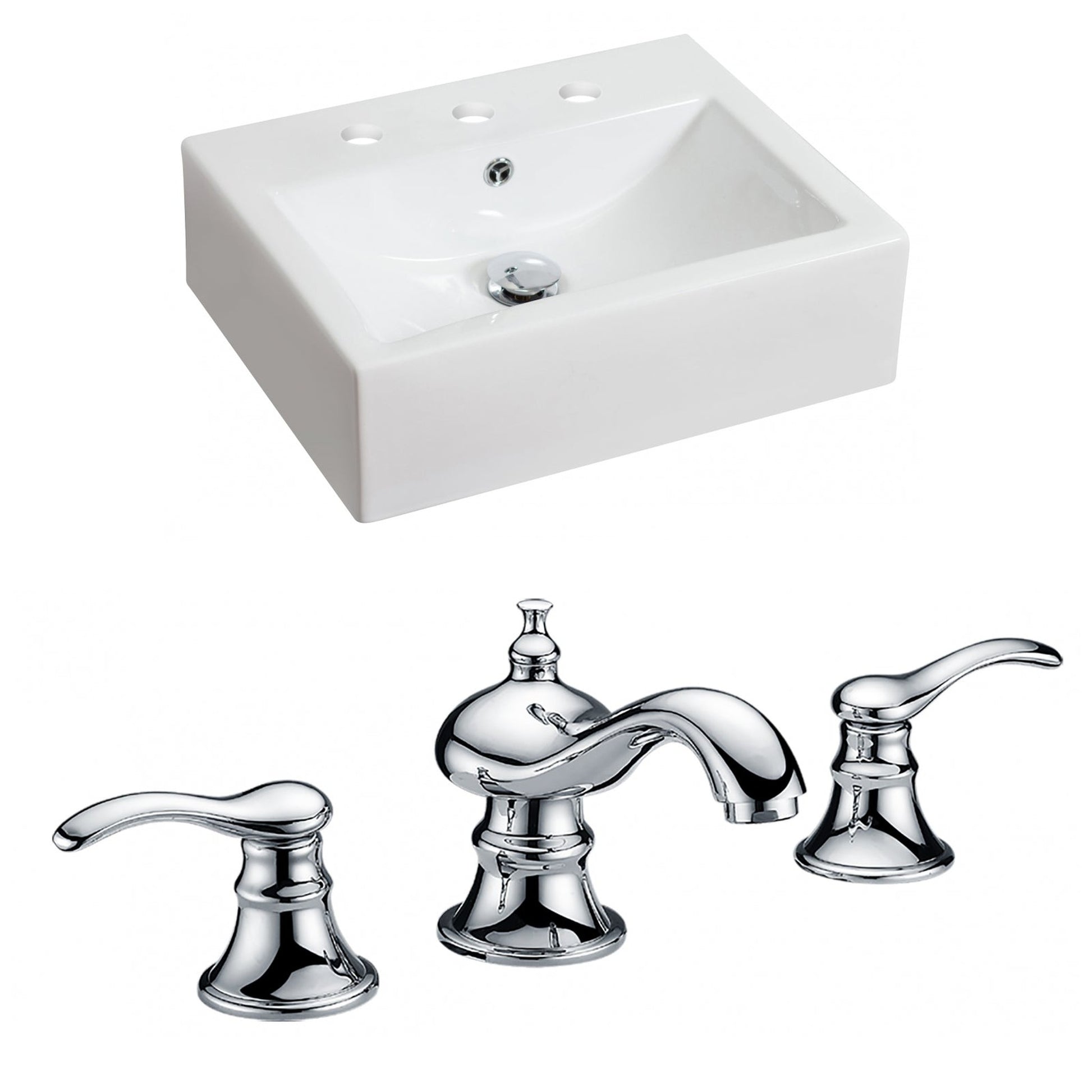 American Imaginations AI-15050 20" White Rectangular Ceramic Above Counter Bathroom Vessel Sink Set