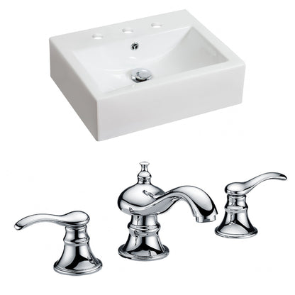 American Imaginations AI-15050 20" White Rectangular Ceramic Above Counter Bathroom Vessel Sink Set