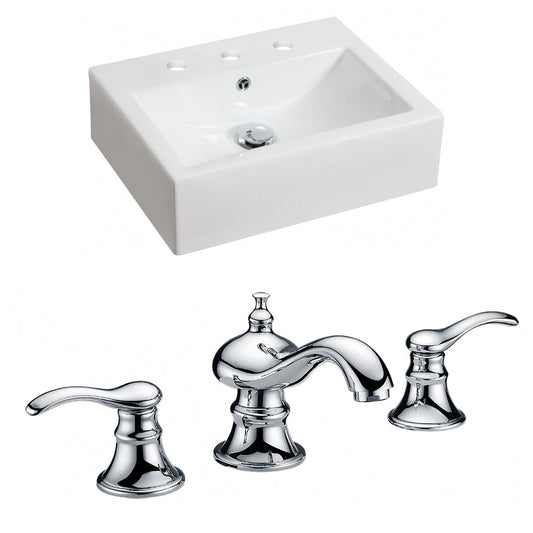 American Imaginations AI-15050 20" White Rectangular Ceramic Above Counter Bathroom Vessel Sink Set