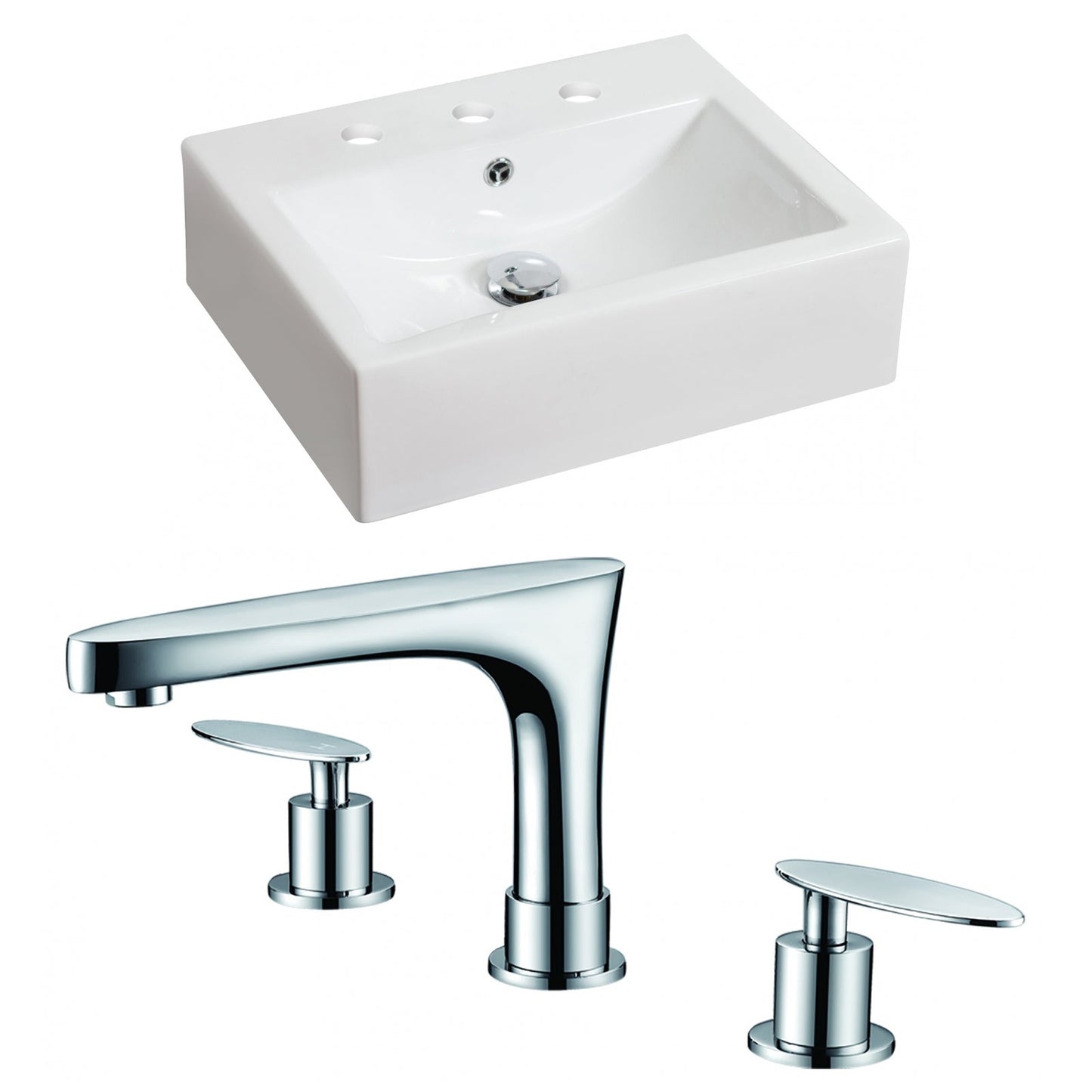 American Imaginations AI-15051 20" White Rectangular Ceramic Above Counter Bathroom Vessel Sink Set