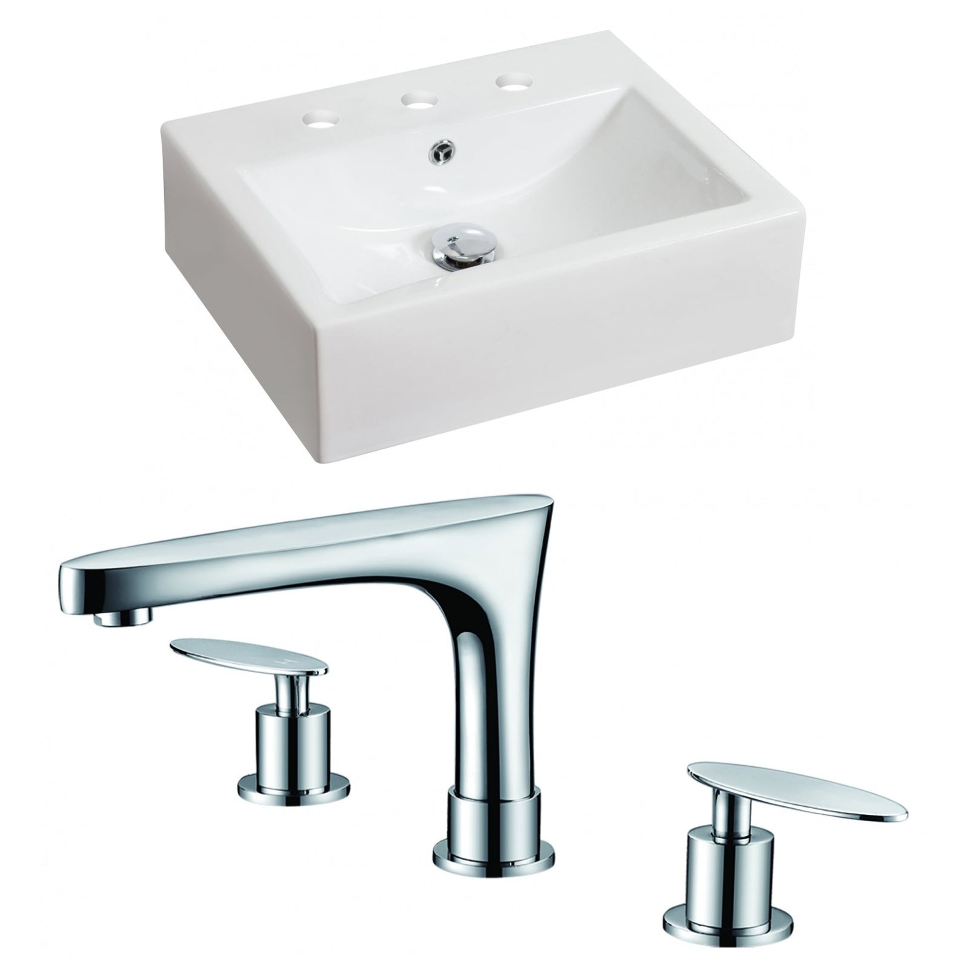 American Imaginations AI-15051 20" White Rectangular Ceramic Above Counter Bathroom Vessel Sink Set