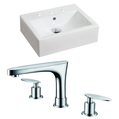 American Imaginations AI-15051 20" White Rectangular Ceramic Above Counter Bathroom Vessel Sink Set
