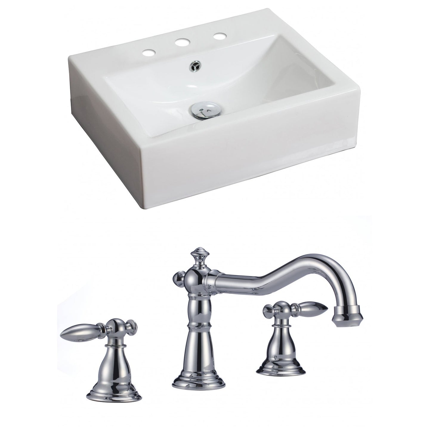 American Imaginations AI-15054 20" White Rectangular Ceramic Above Counter Bathroom Vessel Sink Set