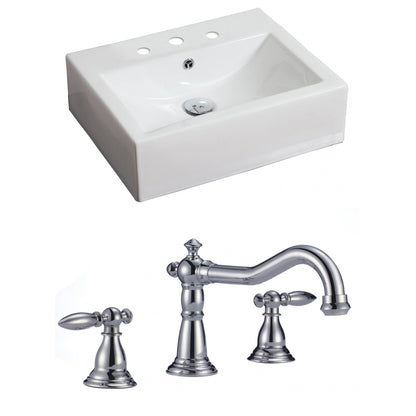 American Imaginations AI-15054 20" White Rectangular Ceramic Above Counter Bathroom Vessel Sink Set