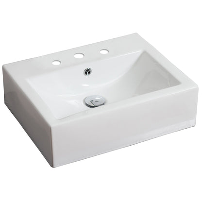 American Imaginations AI-15055 20" White Rectangular Ceramic Above Counter Bathroom Vessel Sink Set