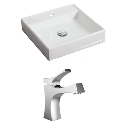 American Imaginations AI-15056 18" White Square Ceramic Above Counter Bathroom Vessel Sink Set