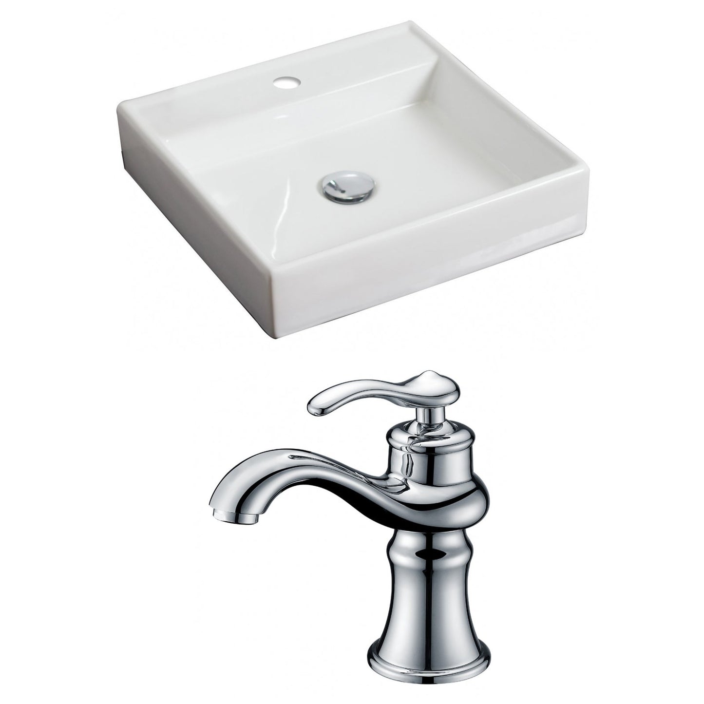 American Imaginations AI-15057 18" White Square Ceramic Above Counter Bathroom Vessel Sink Set