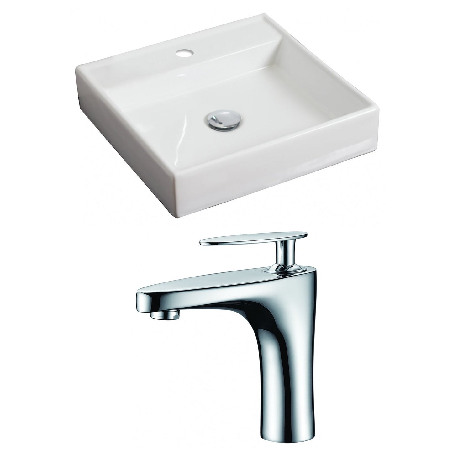 American Imaginations AI-15058 18" White Square Ceramic Above Counter Bathroom Vessel Sink Set