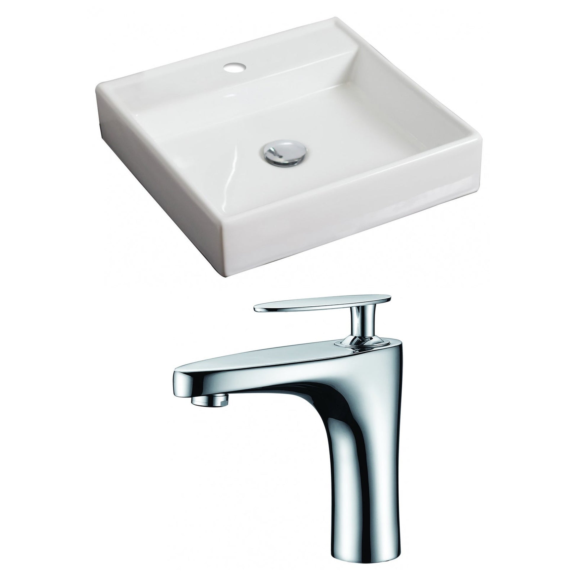 American Imaginations AI-15058 18" White Square Ceramic Above Counter Bathroom Vessel Sink Set