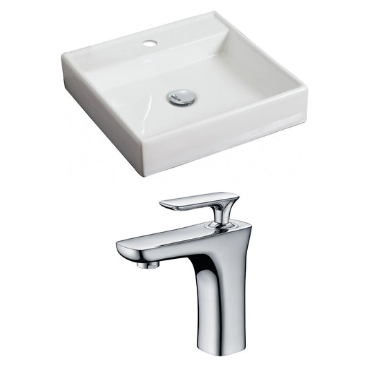 American Imaginations AI-15059 18" White Square Ceramic Above Counter Bathroom Vessel Sink Set