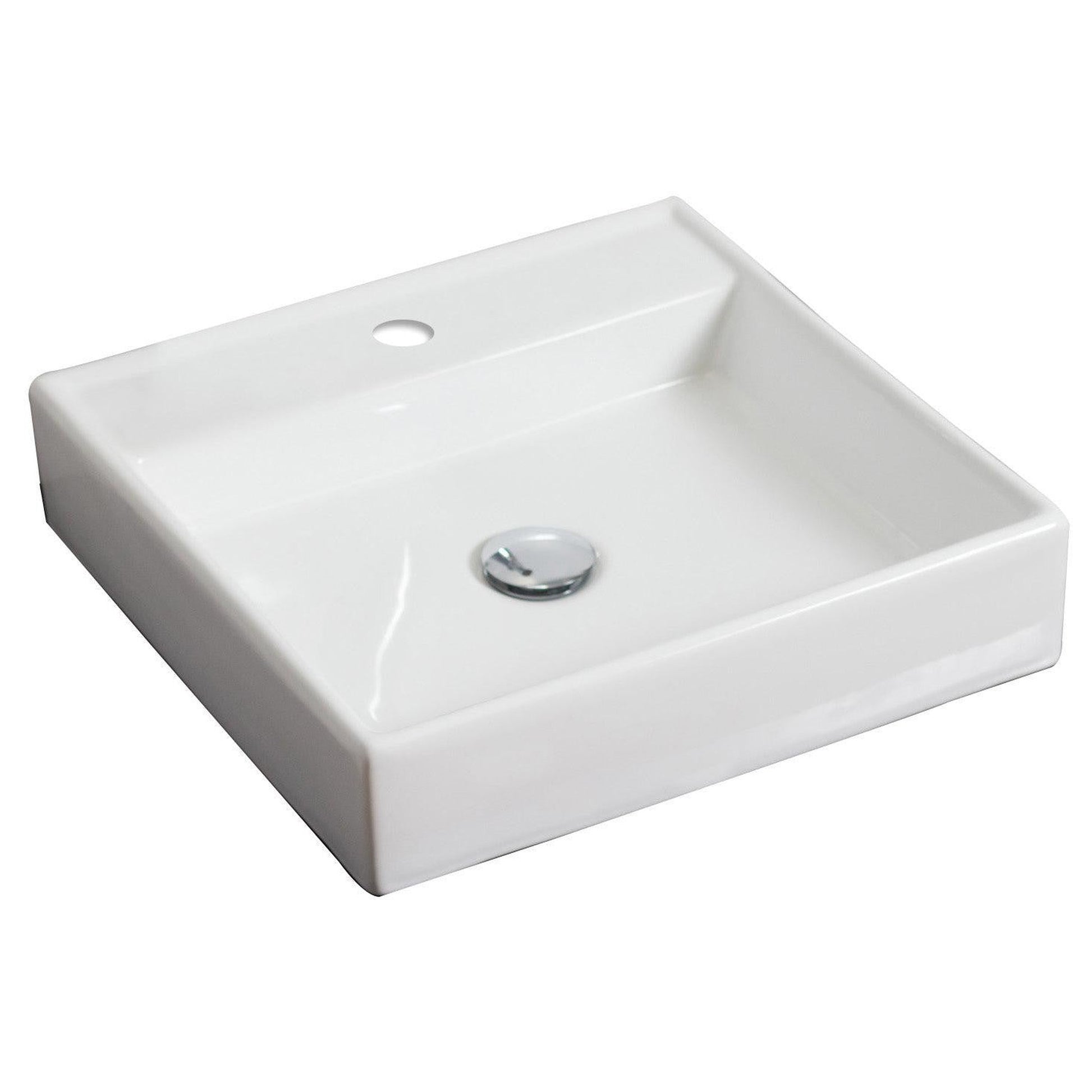 American Imaginations AI-15060 18" White Square Ceramic Above Counter Bathroom Vessel Sink Set