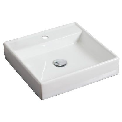 American Imaginations AI-15060 18" White Square Ceramic Above Counter Bathroom Vessel Sink Set