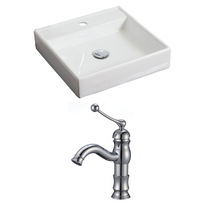 American Imaginations AI-15062 18" White Square Ceramic Above Counter Bathroom Vessel Sink Set