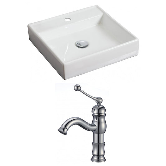 American Imaginations AI-15062 18" White Square Ceramic Above Counter Bathroom Vessel Sink Set