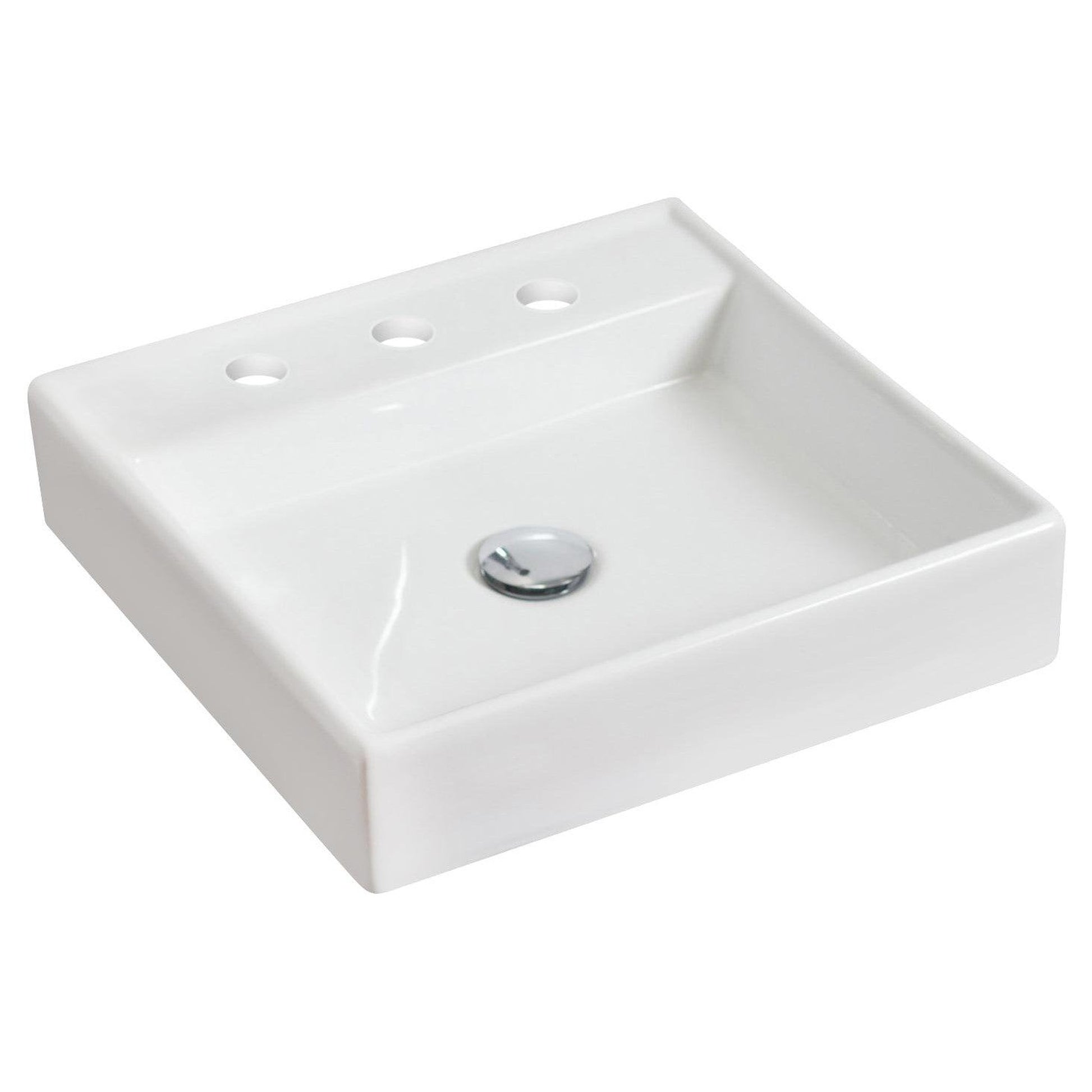 American Imaginations AI-15063 18" White Square Ceramic Above Counter Bathroom Vessel Sink Set