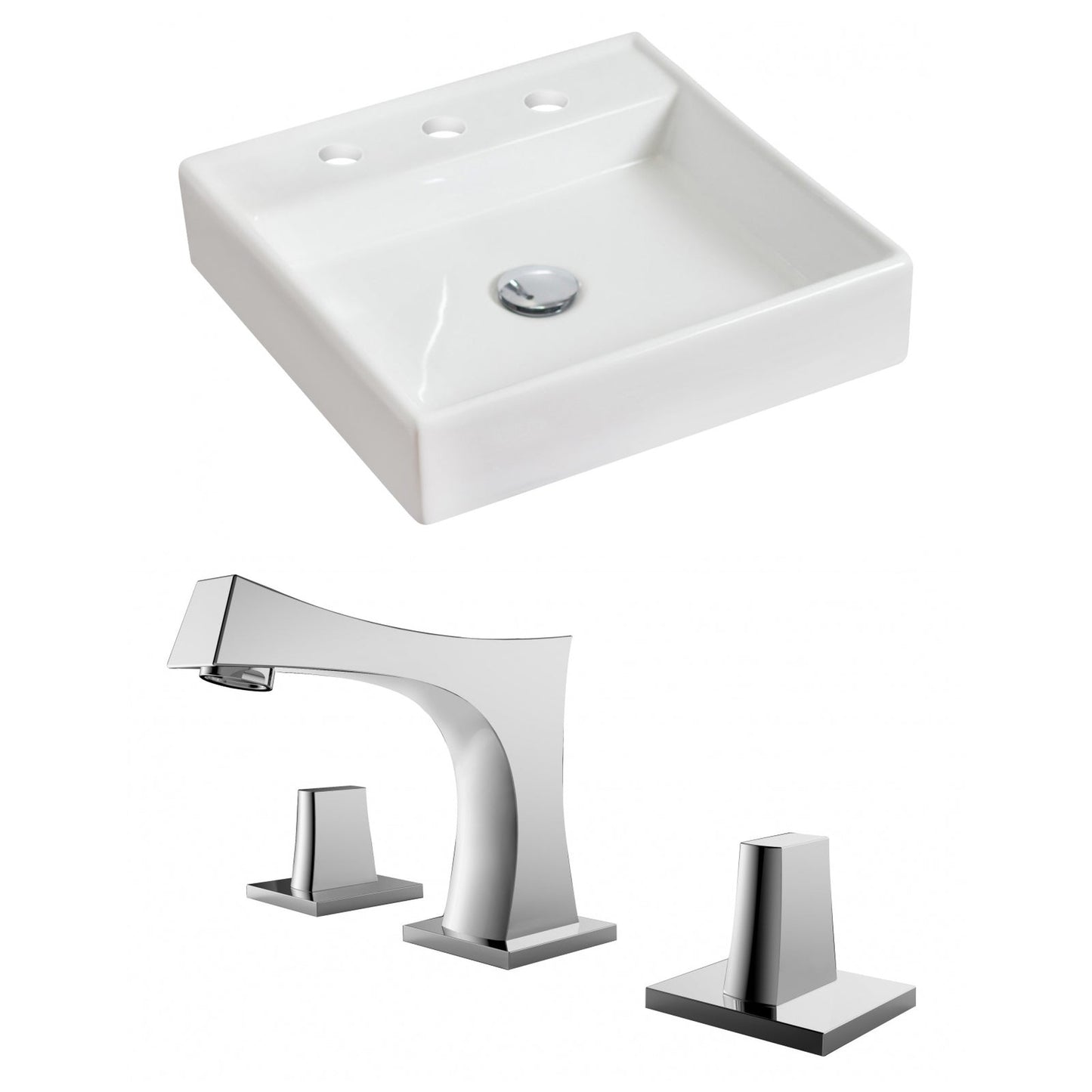 American Imaginations AI-15063 18" White Square Ceramic Above Counter Bathroom Vessel Sink Set